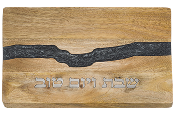 מגש חלה עץ עם אפוקסי אפור 41X28 ס״מ
