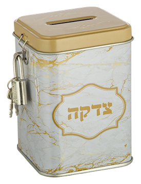 קופת צדקה פח מרובעת ״שיש זהב״ 10 ס״מ