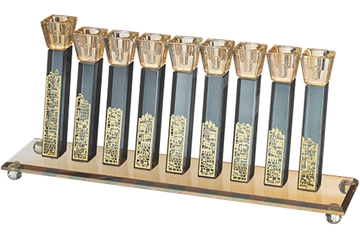 חנוכייה קריסטל שחור זהב 15X36 ס״מ