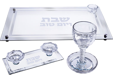 סט גביע קידוש + פמוטים + מגש חלה מקריסטל
