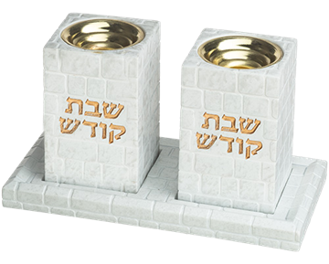 פמוטי פולימר בטון לבן עם מגש (2 נרות)