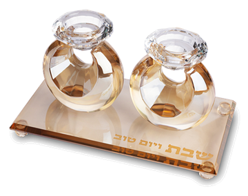 סט פמוטים ומגש קריסטל זהב (2 נרות)