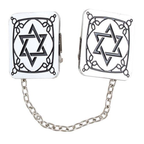 קליפס לטלית ניקל מגן דויד 3X3 ס״מ עם שרשרת