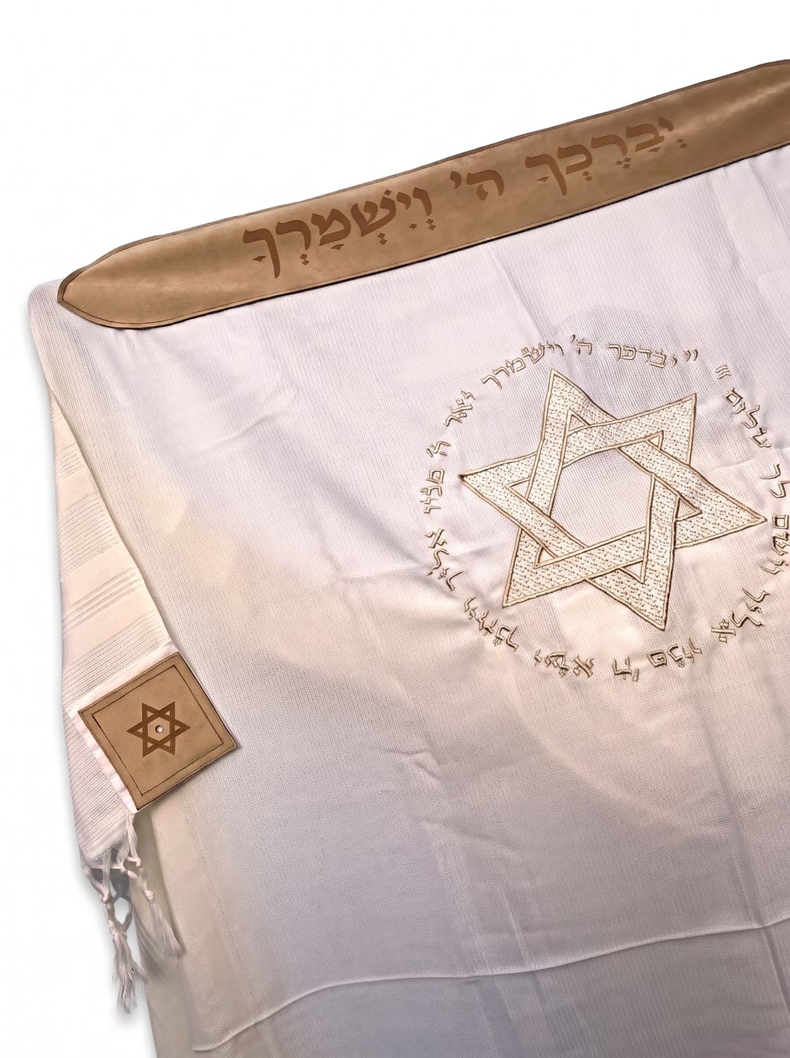 טלית צמר רקומה | מגן דוד רקום · עטרת זהב