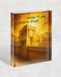 3031 - ציור של בית המקדש בשקיעה על בלוק אקרילי עם פסוק מהתורה